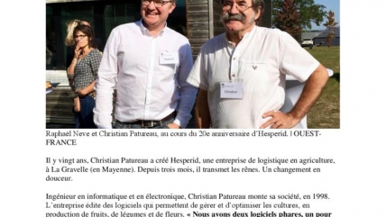 L’entreprise Hesperid fête son anniversaire et sa reprise. Ouest France le 10-10-2018.